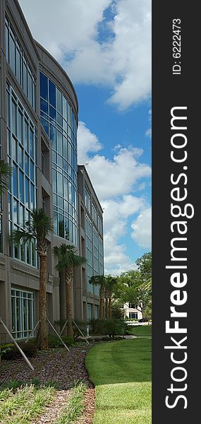 Office building with fountain and retention pond. Office building with fountain and retention pond.