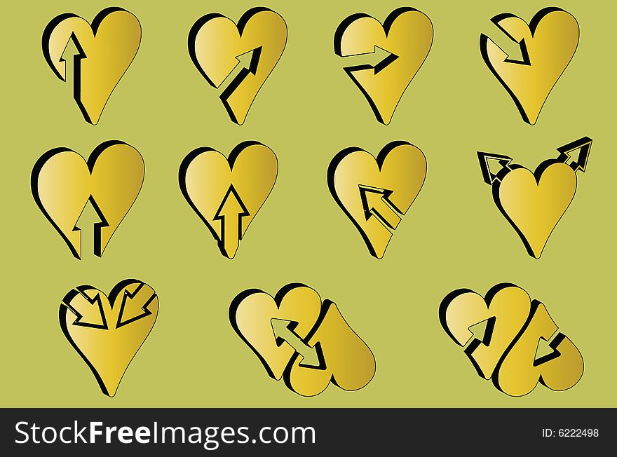 Arrowed hearts in gradient with yellow background