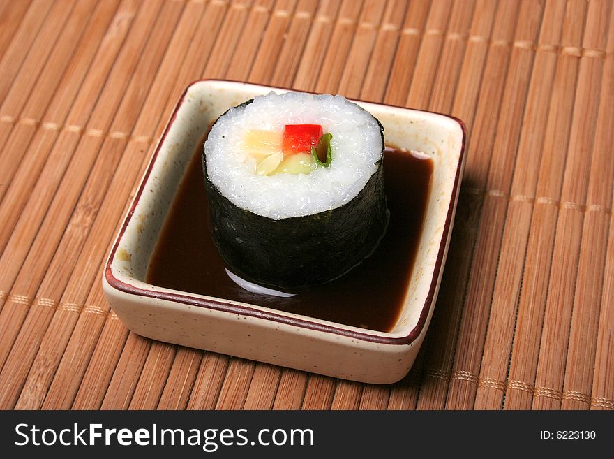 Sushi, nori maki, roll and sauce