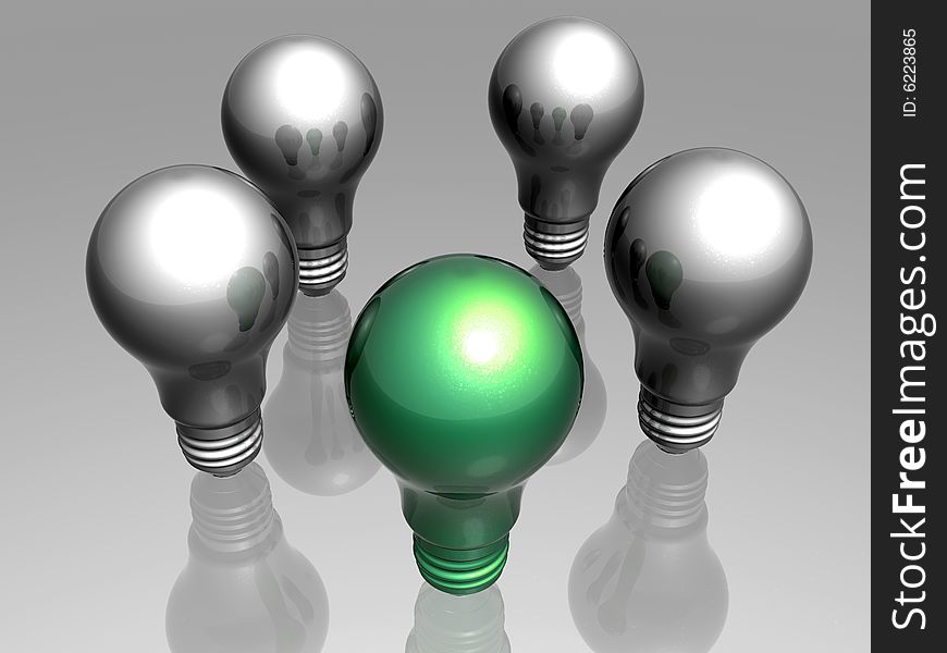 Green bulb idea and creativity. Green bulb idea and creativity
