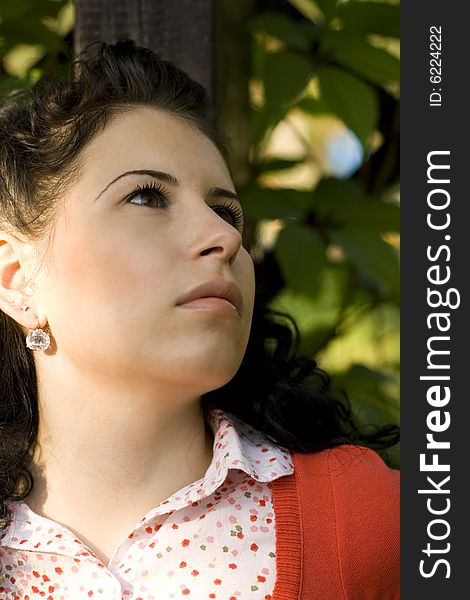 Closeup portrait of young attractive woman