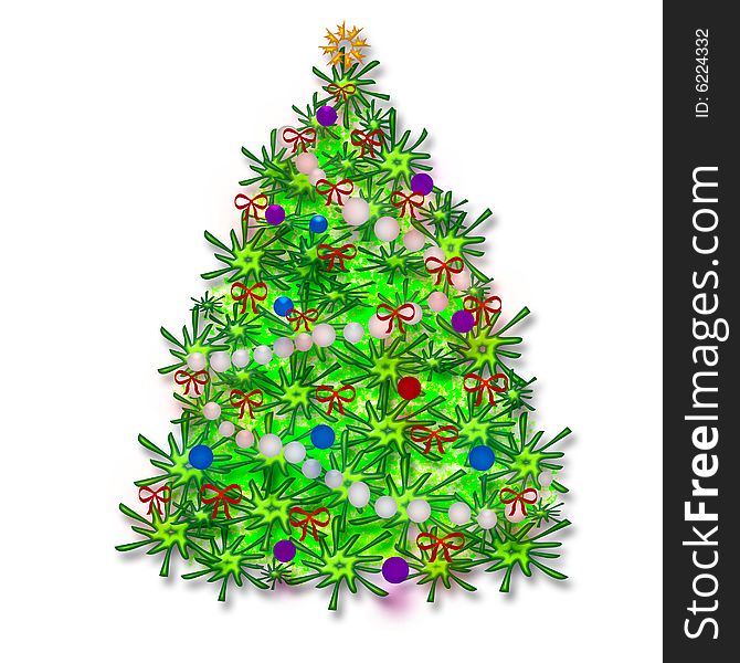 Christmas tree  with colorful ornaments and lights illustration