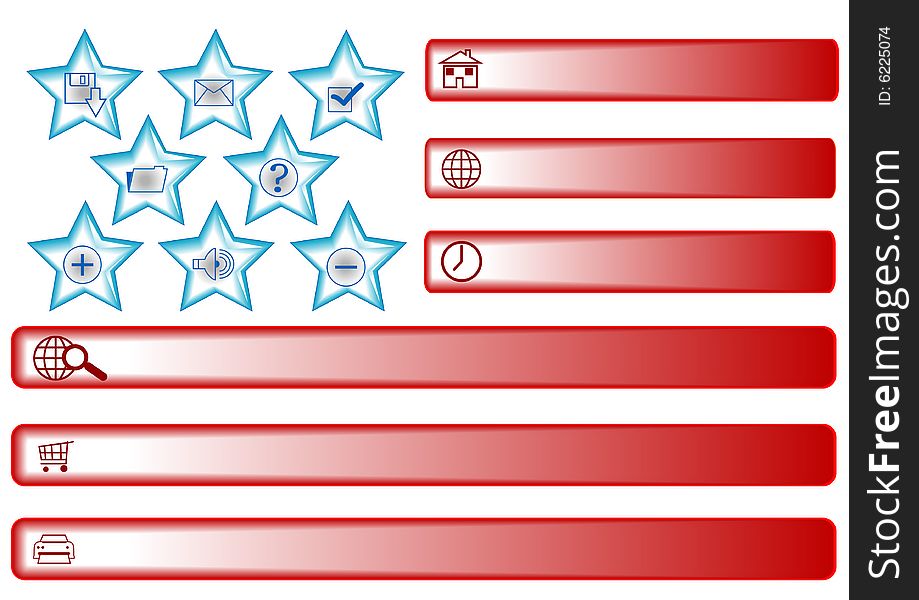 American flag buttons with web icons