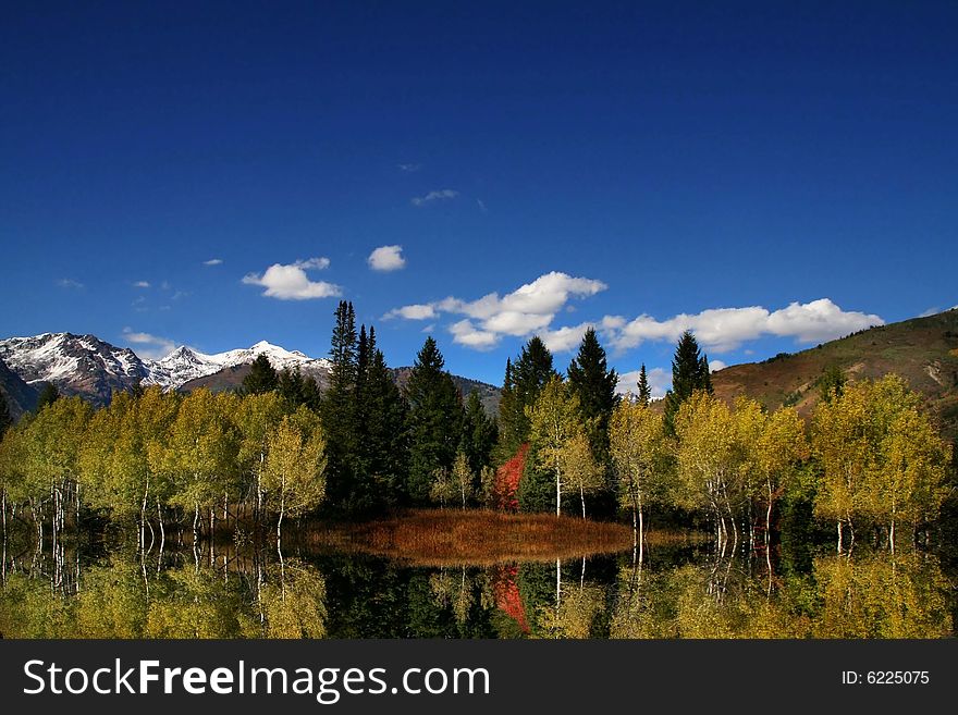 Mountain Meadow in the fall with reflections. Mountain Meadow in the fall with reflections