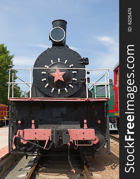 Old fashioned black stream locomotive