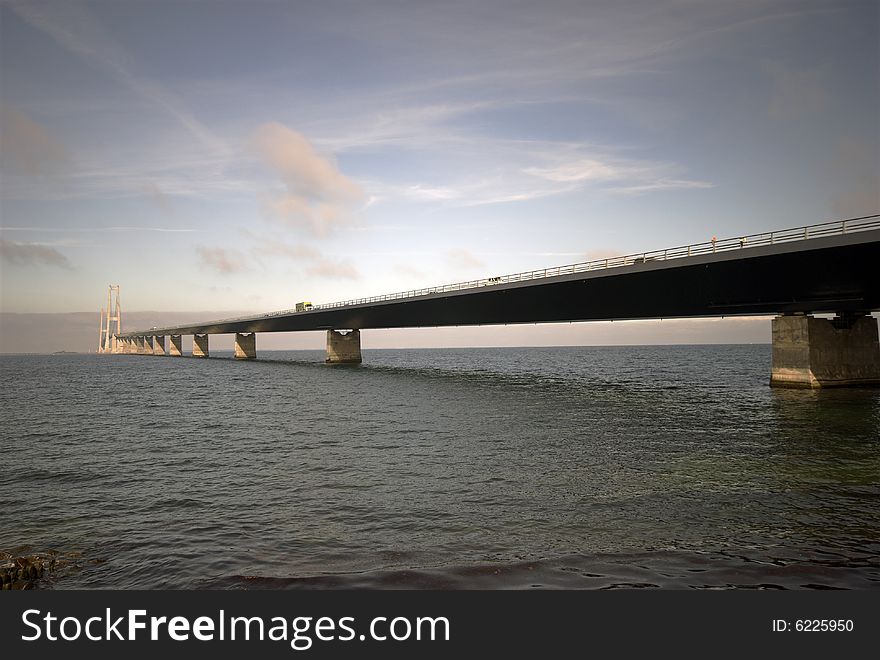 The Great Belt Bridge running between Danish islands Zealand and Funen. The Great Belt Bridge running between Danish islands Zealand and Funen.