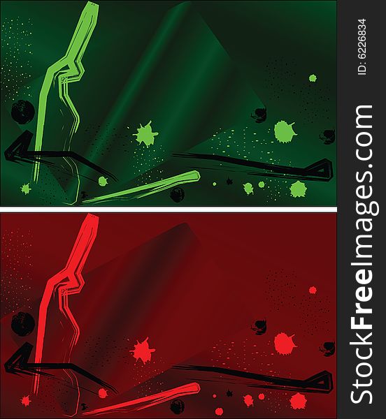 Two abstract grunge backgrounds, green and red. Two abstract grunge backgrounds, green and red