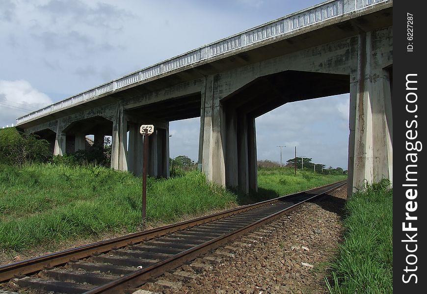 A bridge over a railroad, in Camaguey province, Cuba