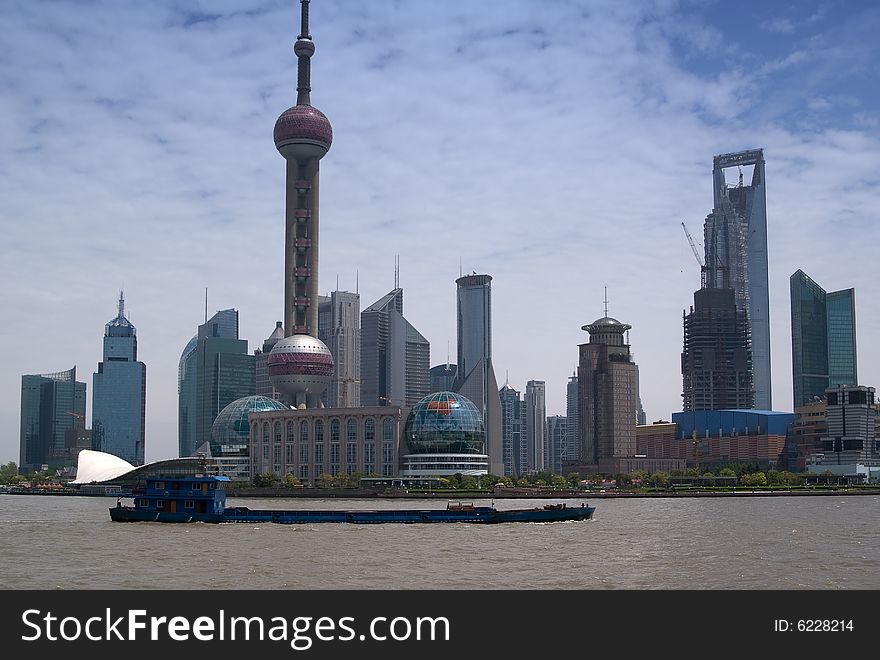 A barge at the Huangpu river in Shanghai