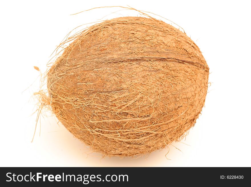 Whole coconut on top isolated on white