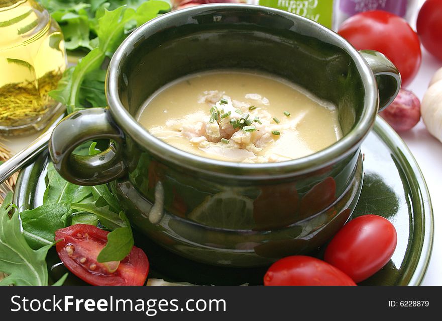 Frech asien soup meat and vegetables. Frech asien soup meat and vegetables