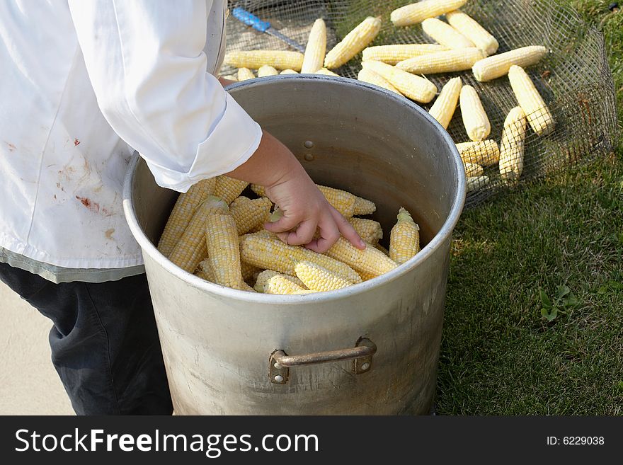 Chef Preparing Corn