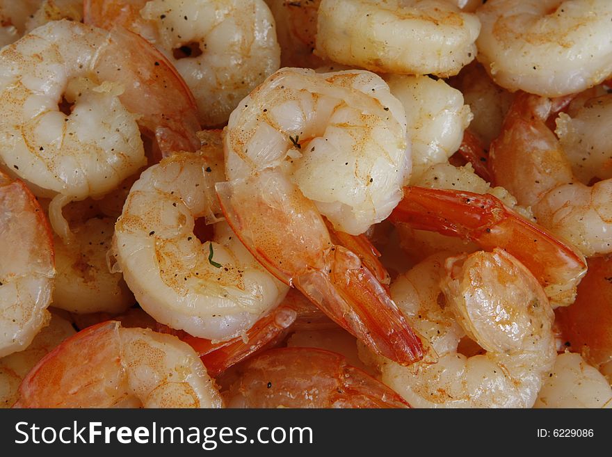 Shrimps on a plate arrangement, boiled, buffet