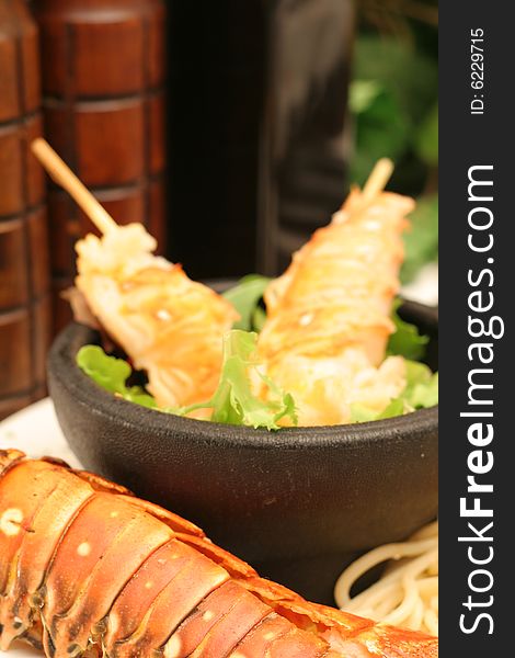 Lobster skewers vertical