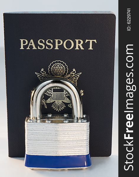 Lock in front of a Passport. Lock in front of a Passport