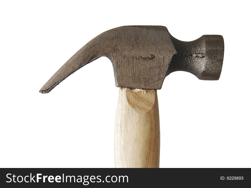 Metal Hammer Head With Wooden Handle On White Background, Work Tool