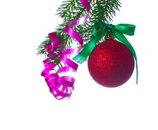 Red Ball On Fir Branch Stock Images Red Ball On Fir Branch Stock Images