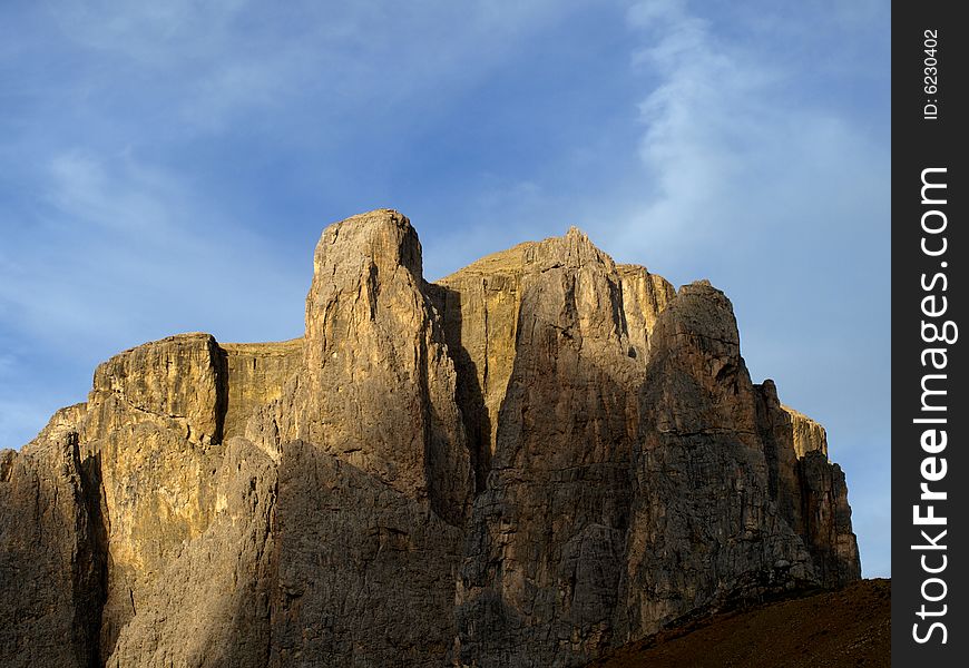 A wonderful shot of a glimpse of Dolomiti mountains viewed by the Passo Sella