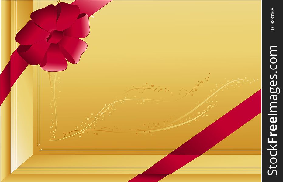 Gold background gift with ribbon. Gold background gift with ribbon.