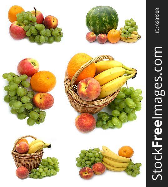 Collage with fruit on a white background
