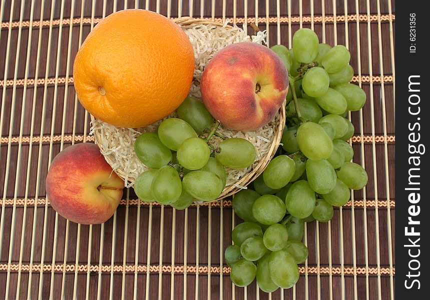 Basket with fruit on a white background
