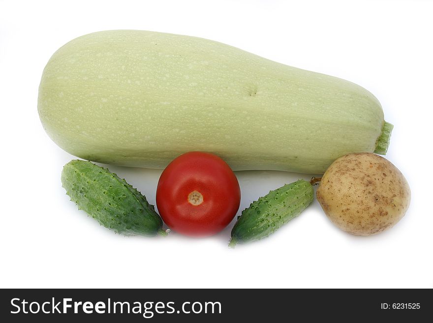 Marrow and other vegetables on a white background. Marrow and other vegetables on a white background