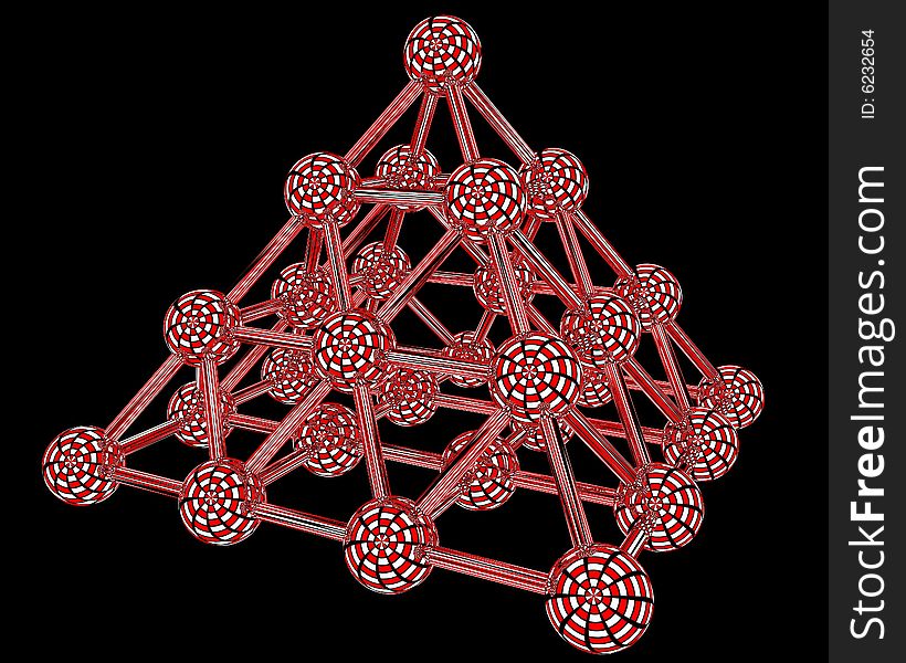 3d illustraion of an model of red atoms. 3d illustraion of an model of red atoms
