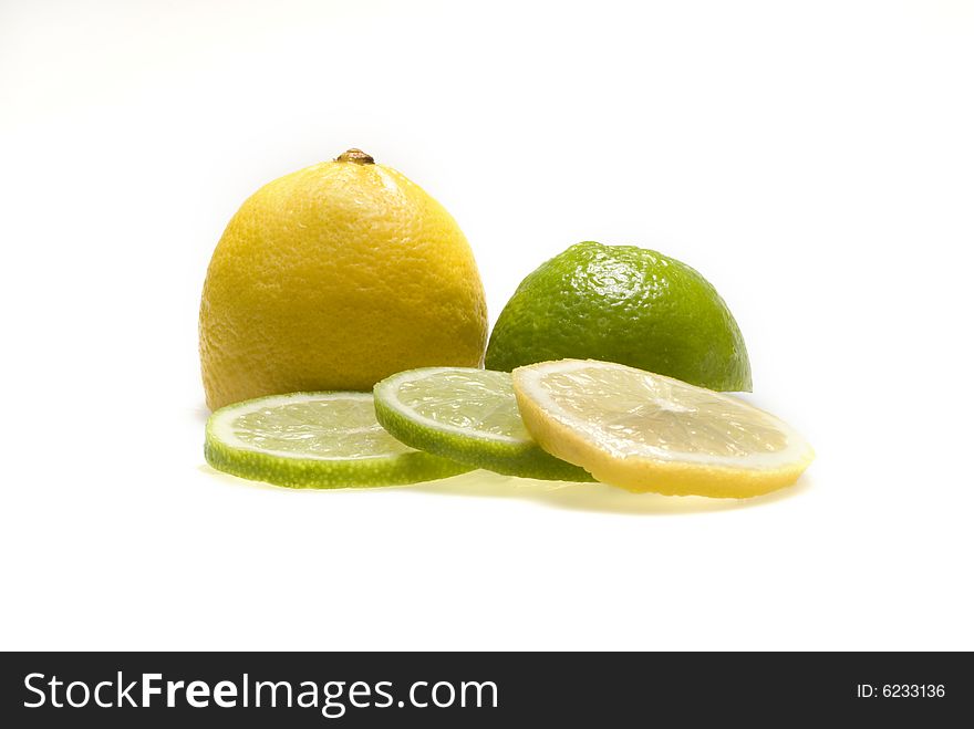 Lemon and lime isolated on white