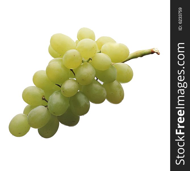 Ripe juicy green grapes on a white background