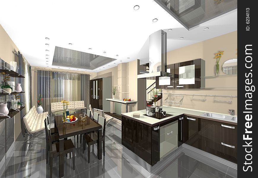 3dmax The project of an interior of a guest room a kind from kitchen. 3dmax The project of an interior of a guest room a kind from kitchen