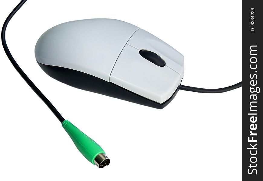 The computer mouse with the green jackplug ps/2 on a black wire