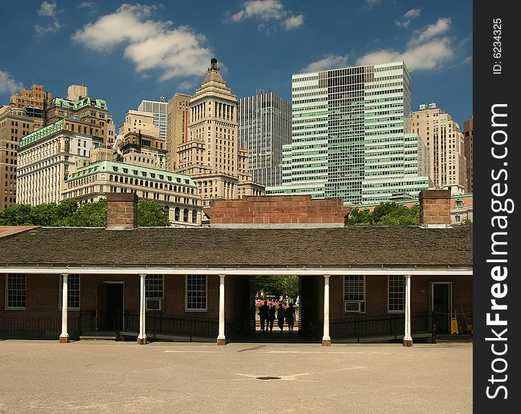 View towards financial district in New York City. View towards financial district in New York City