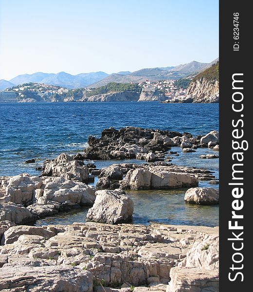 A rocky seashore near Dubrovnik, Croatia. A rocky seashore near Dubrovnik, Croatia