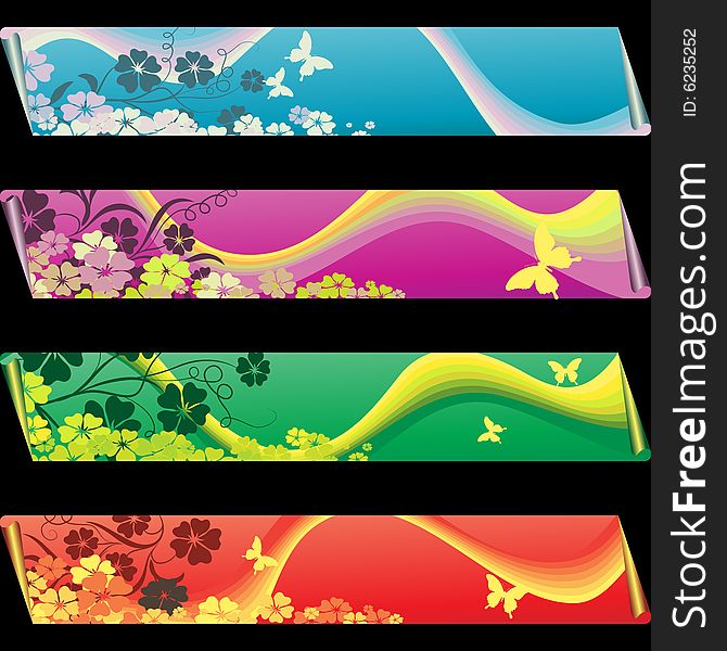 Four separated banner with similar design elements such as butterflys for your text. Four separated banner with similar design elements such as butterflys for your text.