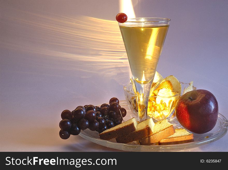 Still life with fruits & Fruits juice,cake.