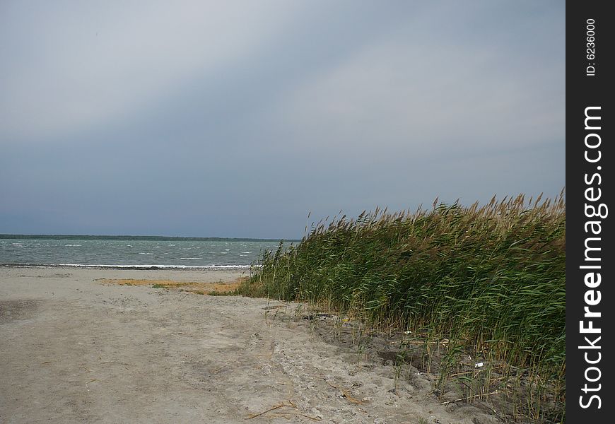 Evening beach on lake Gorkoe