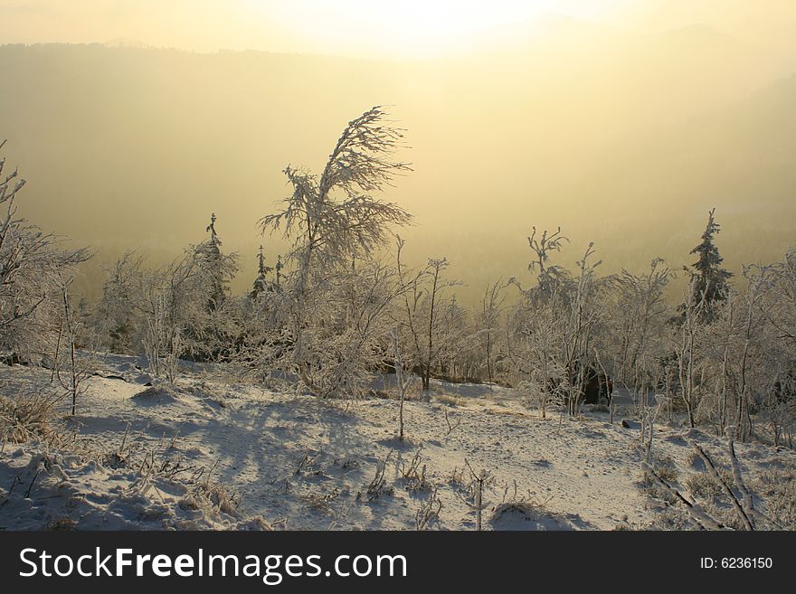 Winter sunset on Jedlova Hill, Czech Republic. Winter sunset on Jedlova Hill, Czech Republic