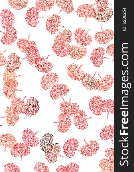 Red pastel flowers on white background textured. Red pastel flowers on white background textured