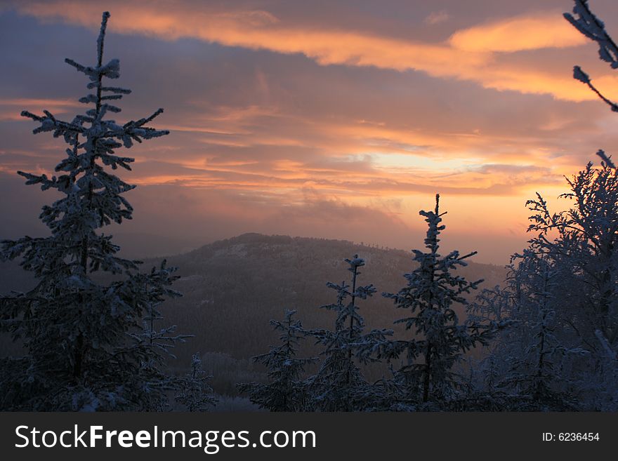 Winter sunset on Jedlova Hill, Czech Republic. Winter sunset on Jedlova Hill, Czech Republic