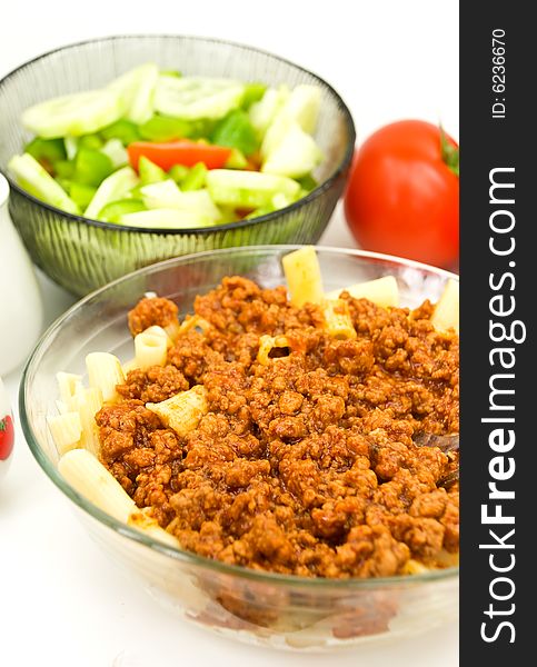 Macaroni ,sauce Bolognese With Salad