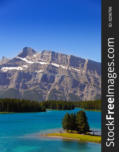 Blue lake and some mountain in canada. Blue lake and some mountain in canada