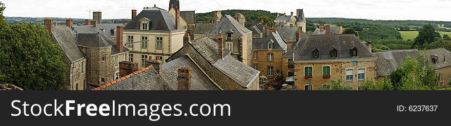 A panoramic shot of the rooftops of Saint Suzanne in rural France. A panoramic shot of the rooftops of Saint Suzanne in rural France.