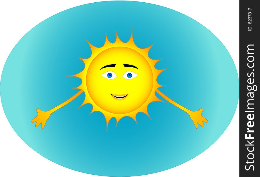 Illustration of sun with smiling face. Illustration of sun with smiling face