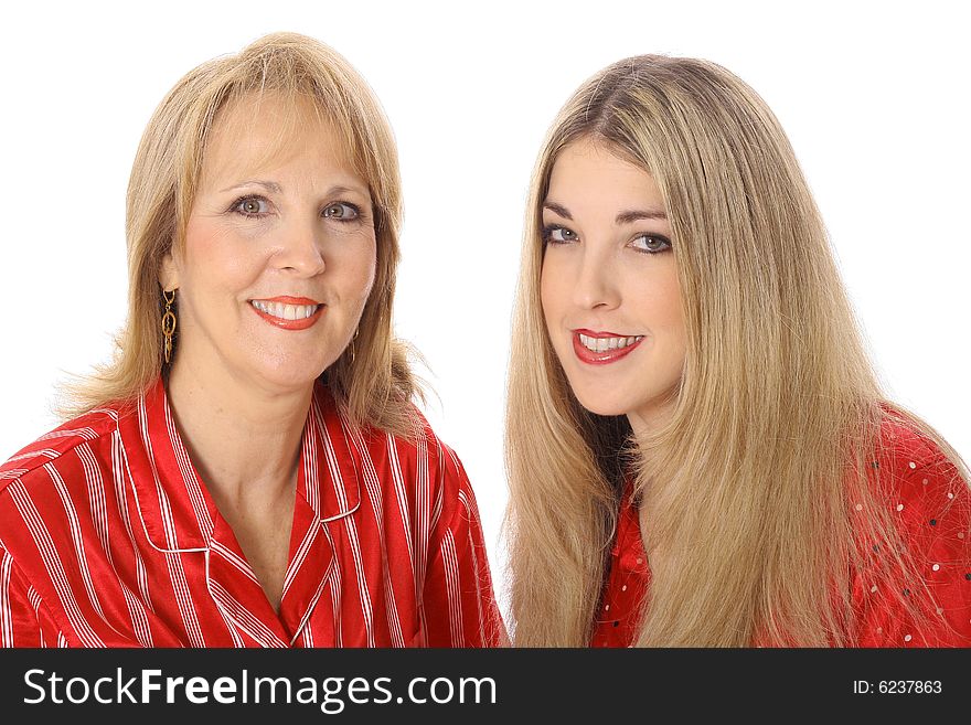 Mother and daughter isolated on white