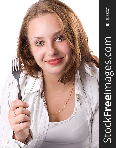 Beautiful Girl Posing With Fork