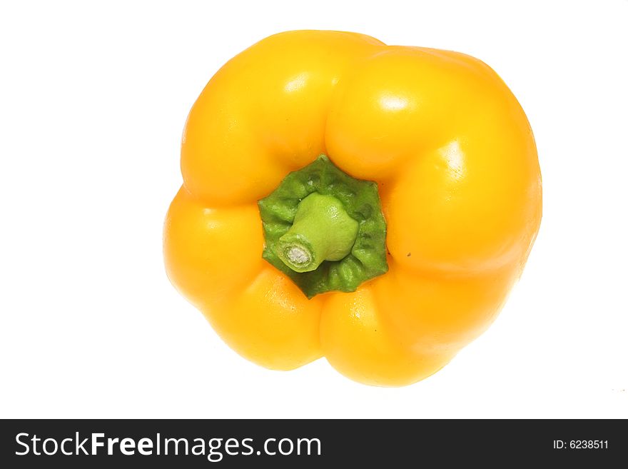 Closeup of yellow pepper isolated on white