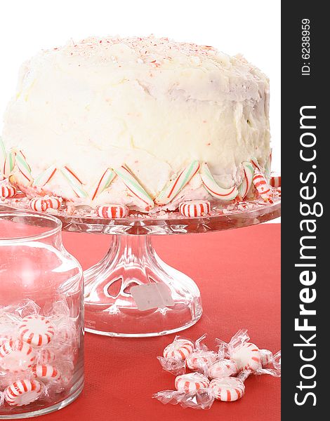 Peppermint candy cake isolated