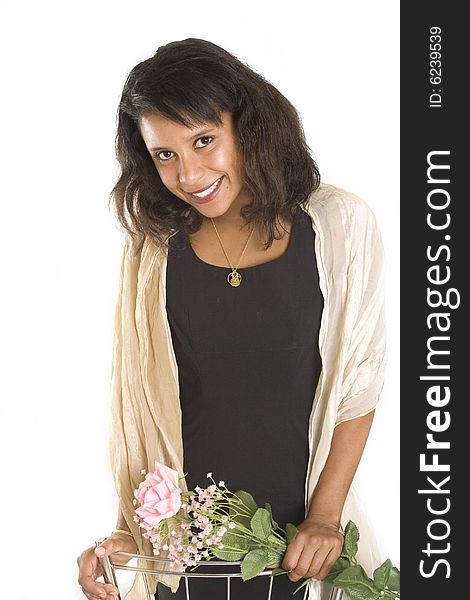 Portrait of a young attractive woman with flowers