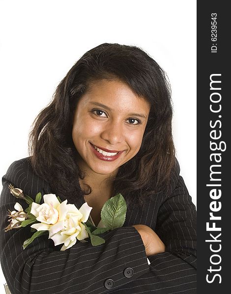 Portrait of a young attractive woman with flowers