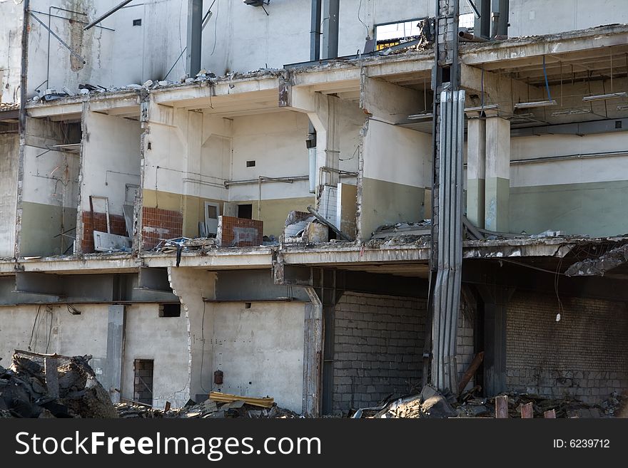 Old industrial building under demolition